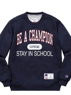 Champion X Supreme “Stay in School”Navy Crew Size Large